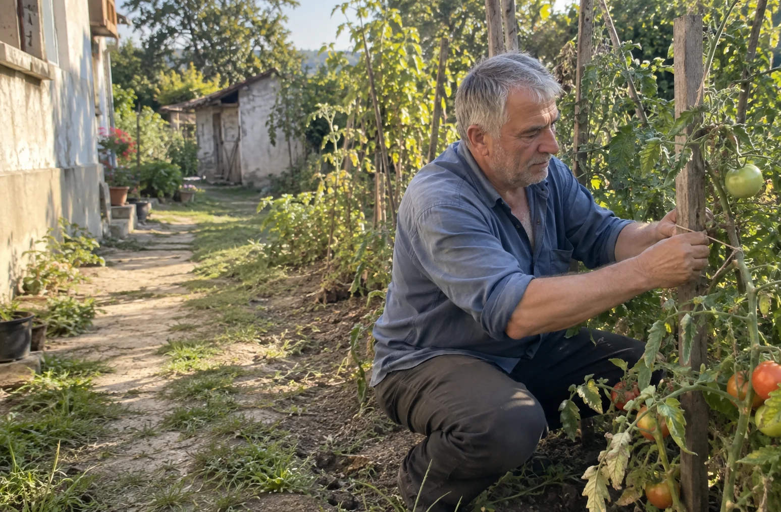 Svakodnevni trenutak u bašti — njega paradajza